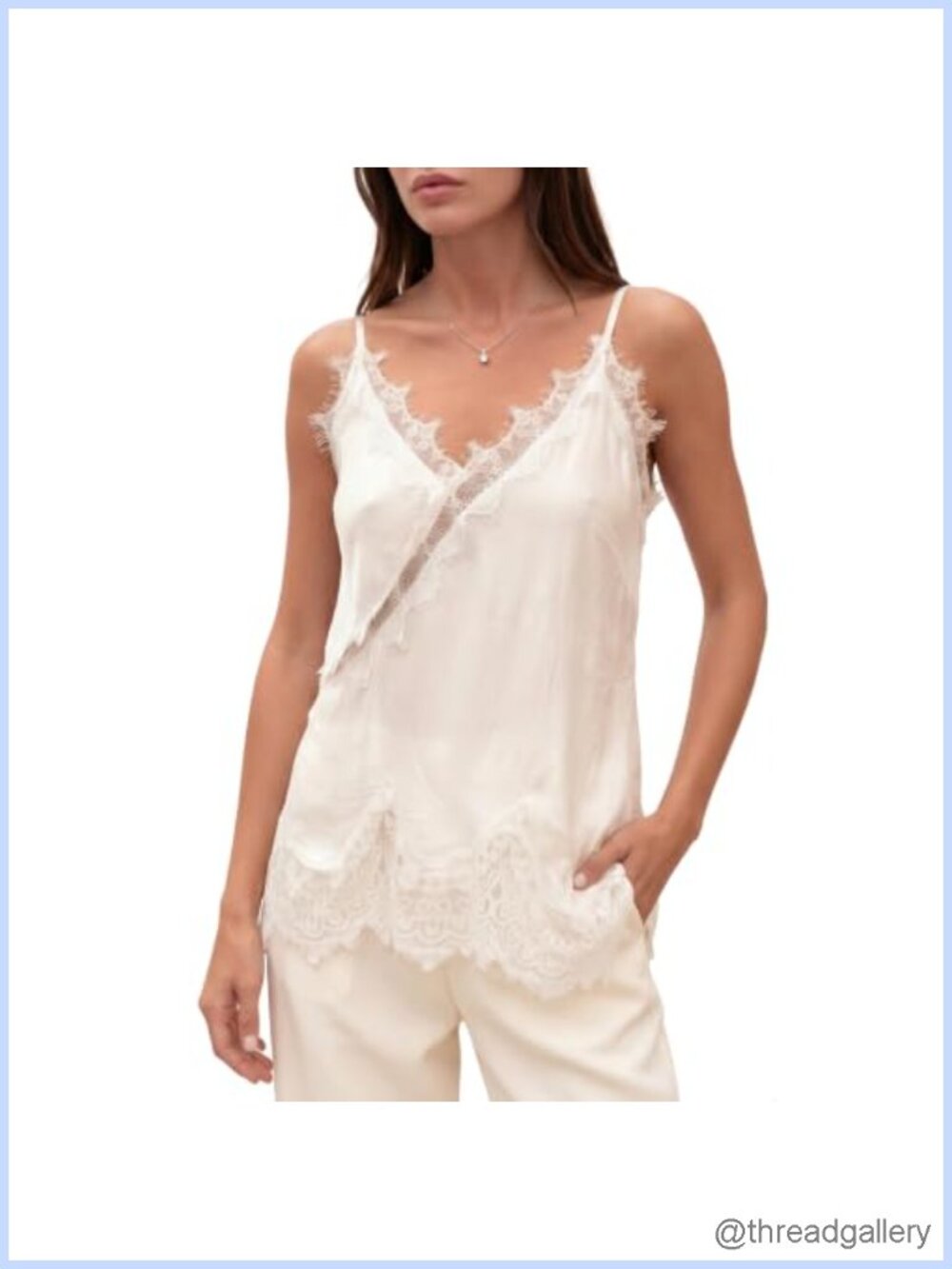 Lace Trim Satin Camisole V-Neck Sleeveless Y2K Tank Top